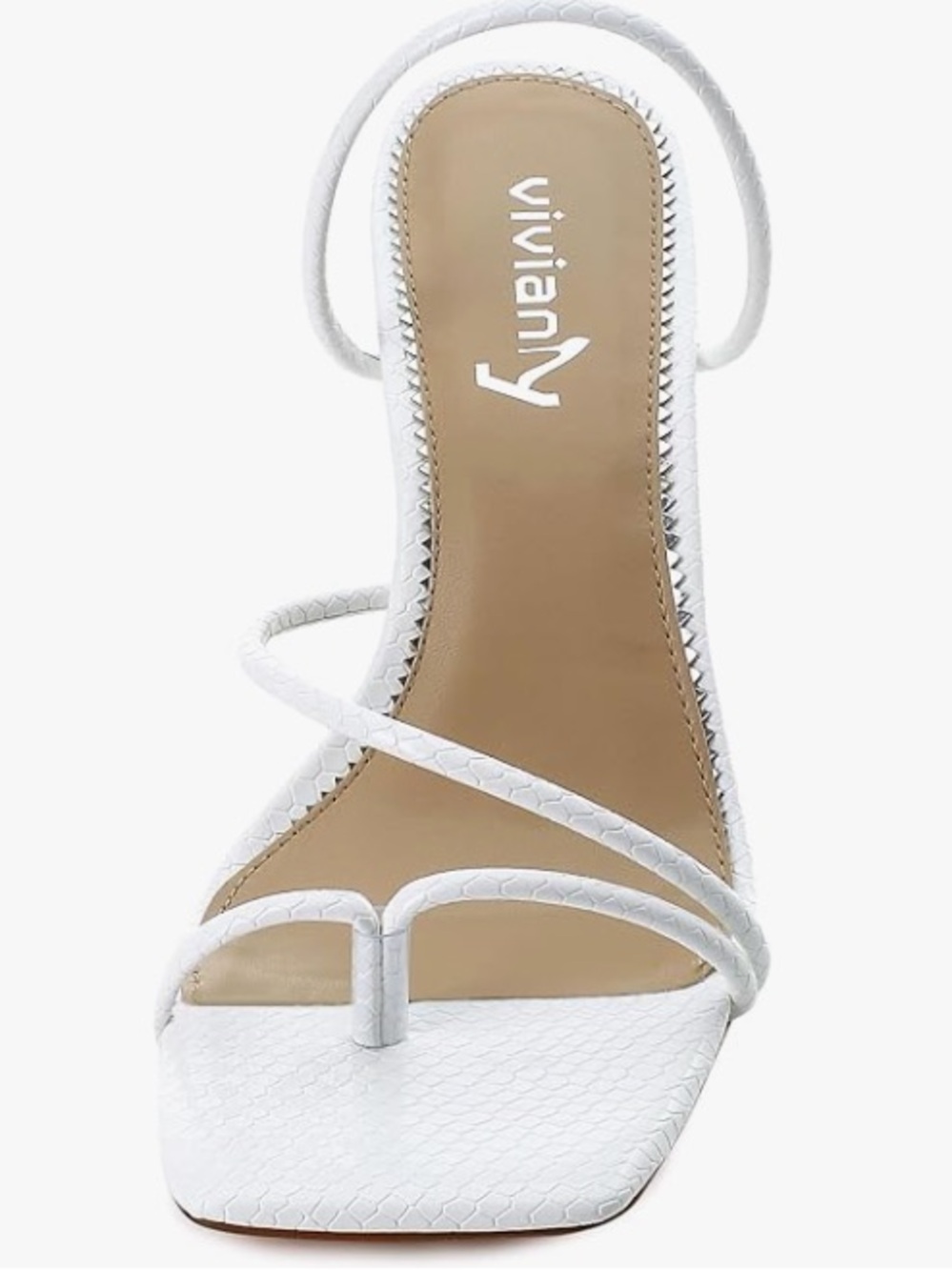 White Strappy Square-Toe Mid-Heel Sandals